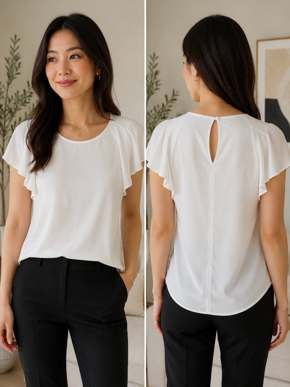 RW&CO White Flutter Sleeve Blouse – Size Small